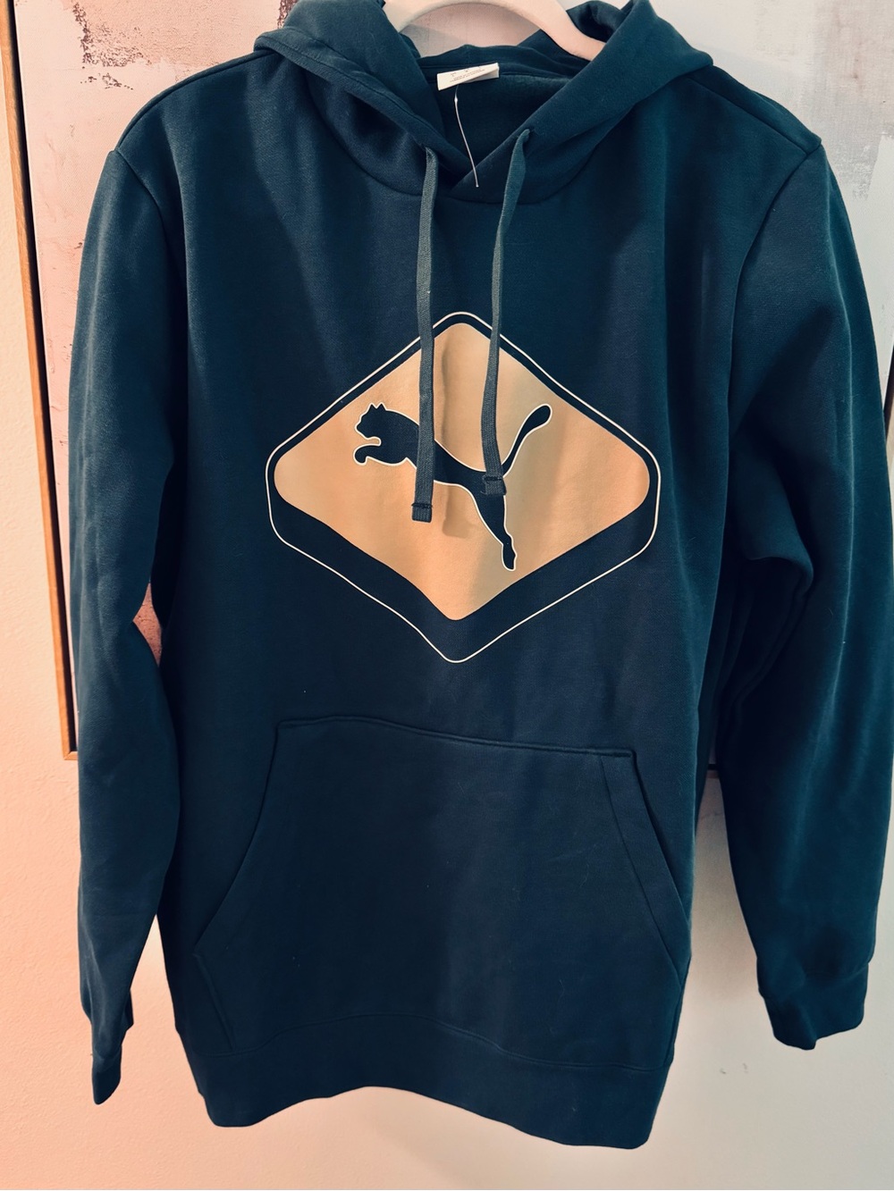 Puma Unisex Dark Green Crewneck Hoodie with Gold/Beige Logo